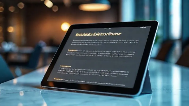 A photorealistic close-up of a perfectly structured landing page layout on a tablet screen, highlighting sections like headline, sub-headline, bullet points, and call-to-action with subtle, glowing outlines. The background is a blurred, modern office environment, cinematic lighting, sharp focus on the tablet, 8K, depth of field.