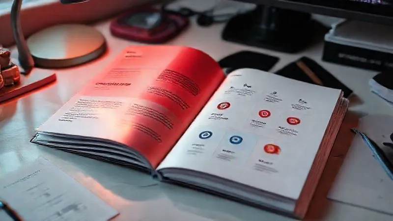 A photorealistic image of a cohesive brand style guide open on a designer's desk, showing consistent colors, fonts, and logo variations, with a strong, modern aesthetic, cinematic lighting, 8K hyper-detailed.