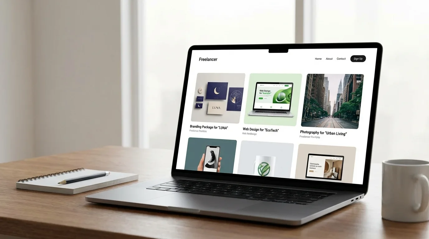 Exemplo de portfólio online para freelancer: design clean, fácil navegação e foco nos melhores projetos.