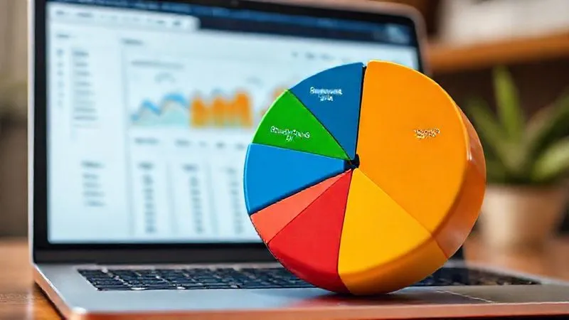 A photorealistic pie chart showing website traffic sources, with segments for 'Organic Search', 'Social Media', 'Direct', and 'Referral', each clearly labeled with percentages, set against a blurred background of a laptop screen displaying web analytics. Professional photography, 8K, cinematic lighting, sharp focus, depth of field, shot on a high-end DSLR.