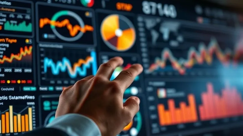 Photorealistic image of a freelancer's hand adjusting a complex dashboard with glowing data visualizations and charts, reflecting data analysis and optimization. Cinematic lighting, sharp focus on the dashboard, 8K, depth of field.