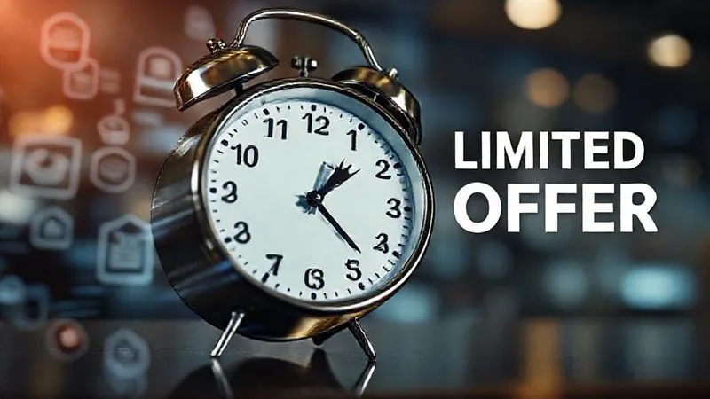 A photorealistic image of a clock with hands spinning rapidly, surrounded by digital icons representing online courses and a 'limited time offer' banner. Cinematic lighting, sharp focus on the clock, depth of field blurring the background. The scene evokes a sense of urgency and opportunity. 8K hyper-detailed, professional photography, shot on a high-end DSLR.