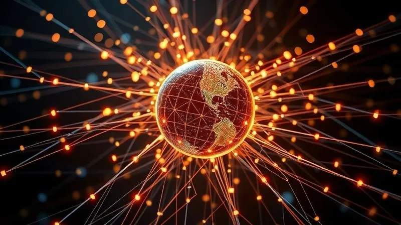 Photorealistic image of a complex, interconnected web of glowing lines and nodes, representing diverse income streams converging towards a central, stable sphere of financial security. The background is dark and abstract, with subtle hints of digital data flow. Cinematic lighting, sharp focus on the central sphere, depth of field, 8K hyper-detailed, professional photography, shot on a high-end DSLR.