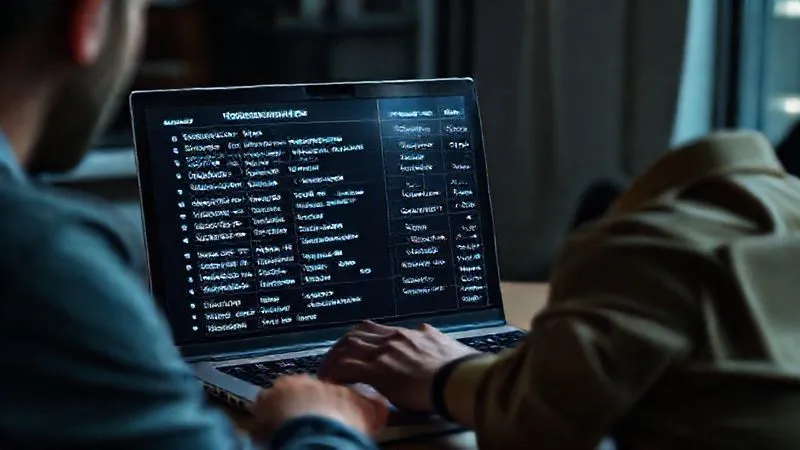 Photorealistic image of a freelancer analyzing a detailed keyword research graph on a laptop, with various long-tail keywords highlighted, cinematic lighting, sharp focus on the screen, 8K, professional photography.