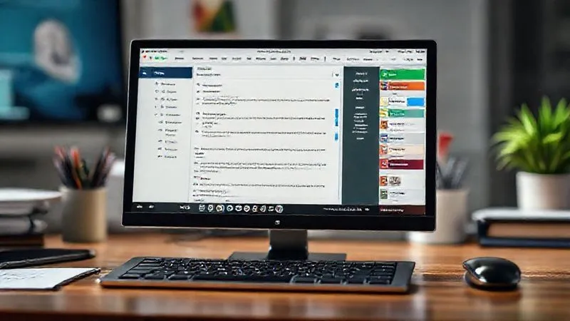 A photorealistic screenshot of a well-organized Evernote interface on a desktop, showing a clear notebook stack structure and a variety of color-coded tags on the sidebar, conveying efficiency and order. Cinematic lighting, sharp focus on the interface, depth of field blurring the background elements of the desk. 8K hyper-detailed, shot on a high-end DSLR.