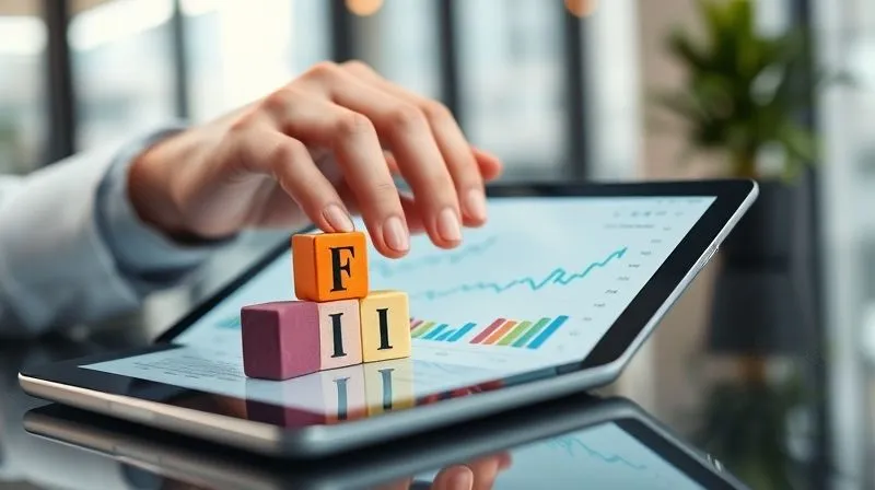 A photorealistic close-up of a freelancer's hands meticulously arranging small, colorful building blocks, each representing a different type of FII, on a digital tablet displaying financial charts. The background is a blurred, modern office setting. Cinematic lighting, sharp focus, depth of field, 8K, professional photography.