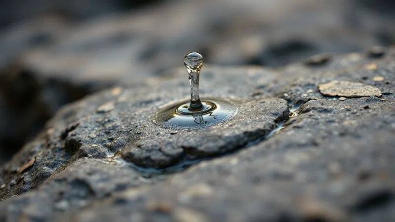 A photorealistic image of a single, consistent drop of water slowly eroding a hard stone over time, symbolizing the power of discipline and consistency in financial growth. The water drop is in sharp focus, with the stone showing subtle signs of long-term impact. Cinematic lighting, depth of field blurring the background. 8K hyper-detailed, professional photography, shot on a high-end DSLR.