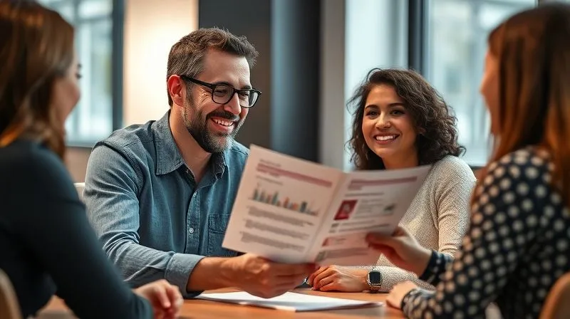 A photorealistic image of a freelancer in a collaborative meeting with a happy client, reviewing a report showing significant positive results and discussing future strategic initiatives. A handshake or a celebratory gesture is appropriate. Cinematic lighting, sharp focus on the interaction, 8K hyper-detailed, depth of field blurring the background, shot on a high-end DSLR.