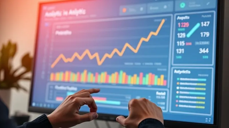 A photorealistic image of a modern, clean analytics dashboard on a large monitor, displaying vibrant, upward-trending graphs and positive data points. A freelancer's hands are visible, confidently navigating the interface, perhaps highlighting a specific growth metric. The background is slightly blurred, suggesting a focus on the data. Professional photography, 8K, cinematic lighting, sharp focus on the screen and hands, depth of field, shot on a high-end DSLR.