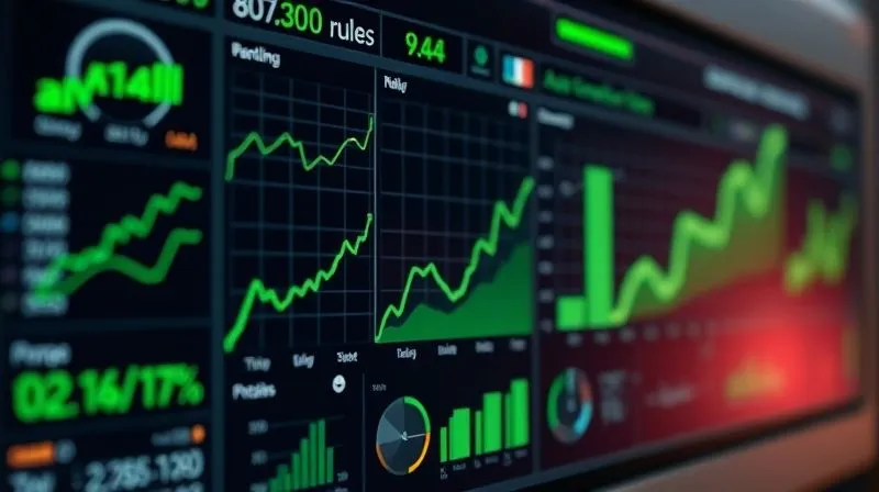 A photorealistic image of a digital dashboard displaying various automation rules and green upward-trending graphs, with gears turning smoothly in the background, symbolizing efficient growth. Cinematic lighting, sharp focus on the data, depth of field blurring the background. 8K hyper-detailed, professional photography, shot on a high-end DSLR.