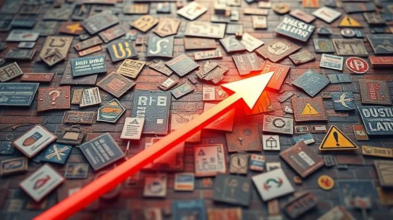 A photorealistic image of a fragmented journey map with various obstacles like brick walls and confusing signs, representing a complex customer journey in e-commerce, with a glowing arrow trying to navigate through it. Cinematic lighting, sharp focus, depth of field. 8K hyper-detailed.