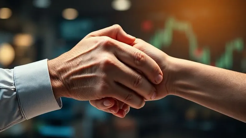 Photorealistic, professional photography, 8K, cinematic lighting, sharp focus, depth of field, shot on a high-end DSLR. Two hands, one visibly weathered and the other younger, clasping firmly in a gesture of trust and renewed partnership. The background is a subtly blurred, modern e-commerce interface, suggesting a successful business transaction and strong relationship. Soft, warm light emphasizes connection.