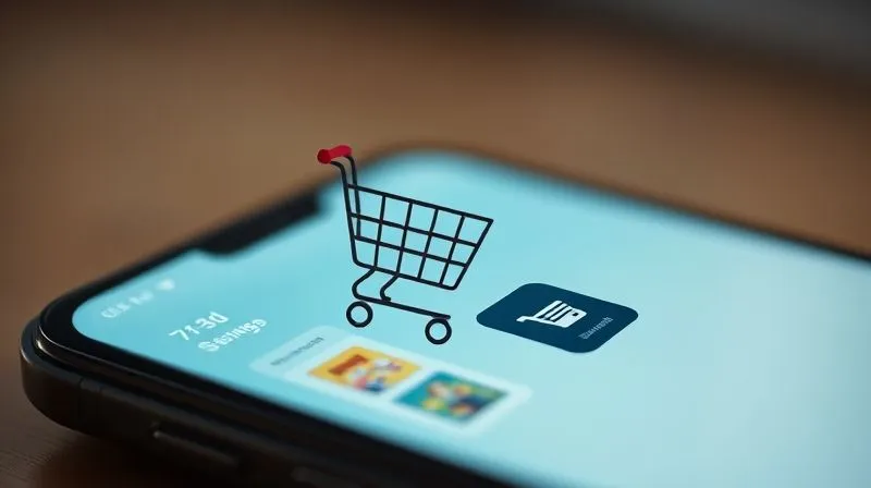 A photorealistic image of a shopping cart icon on a smartphone screen, with small, appealing product images popping up as 'recommended add-ons' below the main item. The background is a blurred, modern e-commerce interface, suggesting seamless integration. Cinematic lighting, sharp focus on the phone screen, 8K hyper-detailed.