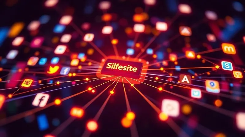 A photorealistic image of a vibrant, interconnected digital network representing online visibility and reach, with glowing lines extending from a central point (a freelancer's website) to various social media icons and search engine logos. Cinematic lighting, sharp focus on the central website node, depth of field blurring the background, 8K hyper-detailed, professional photography, shot on a high-end DSLR.