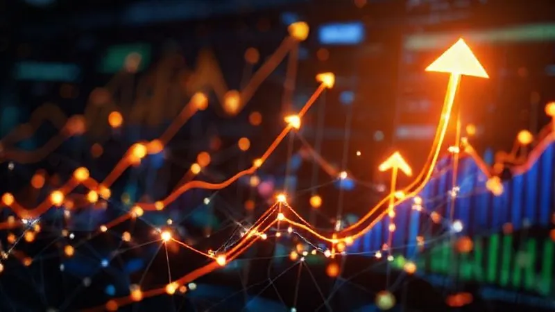 A photorealistic image visualizing a complex network of data points and arrows flowing upwards, representing optimized Google Ads campaigns leading to increased sales and client acquisition. Various metrics (ROAS, CPA, Conversion Rate) are displayed as glowing indicators, all showing positive trends. Cinematic lighting, sharp focus on the data network, depth of field blurring a background of digital graphs. 8K hyper-detailed, professional photography.