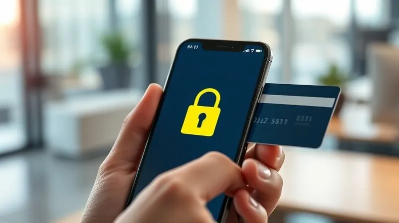 A photorealistic image of a secure online payment gateway interface on a smartphone, with a padlock icon prominently displayed, indicating a safe transaction. A credit card is partially visible in the user's hand, ready for input. The background is a slightly blurred, modern office environment. Cinematic lighting, sharp focus on the phone screen, depth of field. 8K hyper-detailed, professional photography, shot on a high-end DSLR, conveying trust and ease of use.