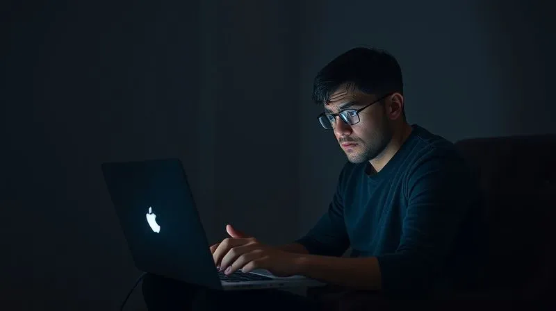 A photorealistic image of a person sitting alone in a dimly lit room, looking overwhelmed and frustrated at a laptop screen, symbolizing the feeling of being undervalued and struggling with pricing. Cinematic lighting, sharp focus on the person's face, depth of field blurring the background. 8K hyper-detailed, professional photography, shot on a high-end DSLR.