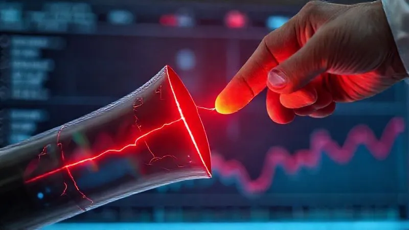 A photorealistic image of a digital marketing funnel with a visible crack or leak, represented by glowing red lines, and a hand (symbolizing an expert) pointing to the leak, suggesting a diagnostic process. The background is a blurred, modern analytical dashboard. 8K hyper-detailed, cinematic lighting, sharp focus, depth of field, professional photography, shot on a high-end DSLR.