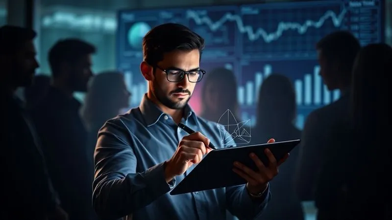 Photorealistic, professional photography, 8K, cinematic lighting, sharp focus, depth of field, shot on a high-end DSLR. A diverse group of people (representing different customer segments) as translucent silhouettes, with a single, brightly lit, focused person in the foreground, meticulously sketching on a tablet, symbolizing the creation of a detailed customer avatar. The background is a blur of market research data and charts, conveying deep understanding and strategic planning.