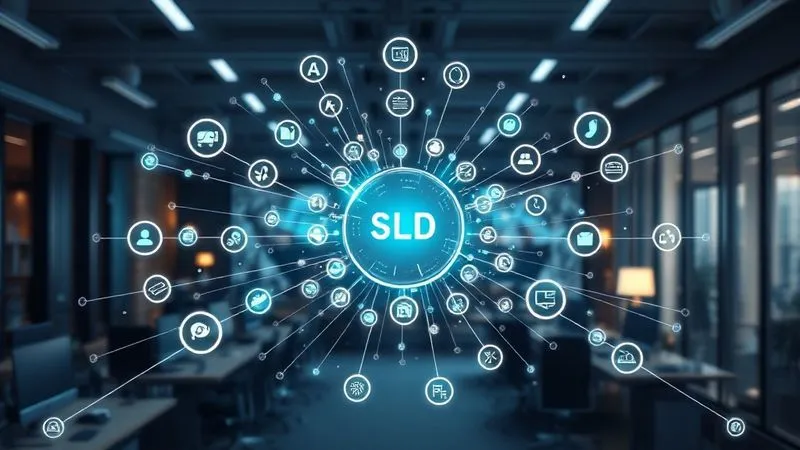 A photorealistic, professional photography, 8K, cinematic lighting, sharp focus, depth of field, shot on a high-end DSLR, depicting a complex but streamlined network of interconnected digital applications and platforms (represented by glowing icons and data streams) forming a cohesive sales funnel. A central hub radiates automated processes, symbolizing efficiency and scalability. The background is a futuristic, tech-inspired office. The lighting should emphasize the interconnectedness and seamless flow of data, conveying a sense of advanced automation and strategic integration.