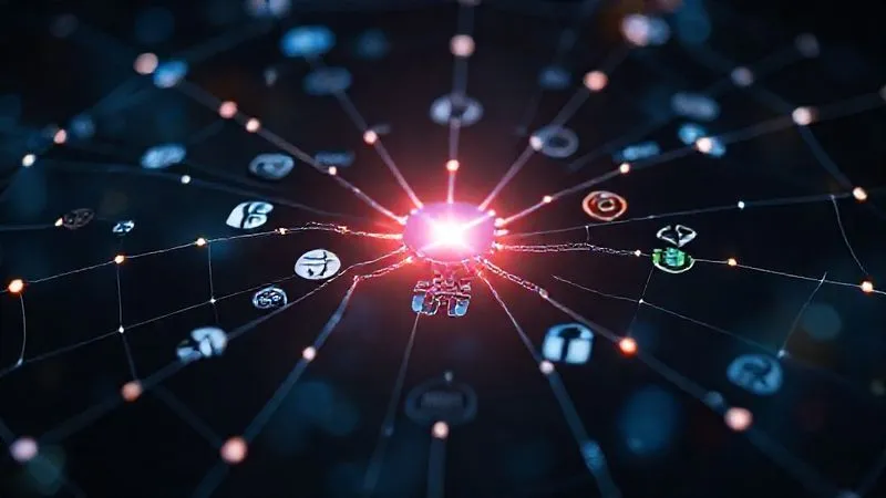 A photorealistic representation of a digital spider web, with glowing lines connecting various reputable website logos, forming a strong network, a central node shining brightly, cinematic lighting emphasizing the interconnectedness, sharp focus on the web, depth of field blurring the background, 8K hyper-detailed, professional photography, shot on a high-end DSLR.