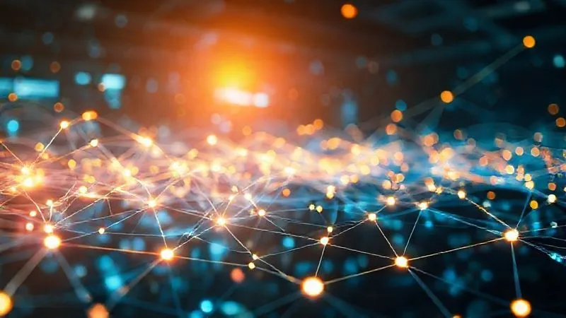 A photorealistic image of a digital ecosystem with interconnected glowing lines representing customer journey, from initial purchase to repeat sales and loyalty, a vibrant network of relationships, cinematic lighting highlighting the growth and expansion, sharp focus on the central customer, depth of field blurring the background, 8K hyper-detailed, professional photography, shot on a high-end DSLR.