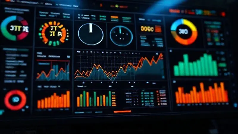 A photorealistic image of a complex digital marketing dashboard showing various metrics like CTR, conversions, and ROI, with data points converging towards a central successful outcome, representing effective online advertising. Professional photography, 8K, cinematic lighting, sharp focus on the dashboard, depth of field, shot on a high-end DSLR.