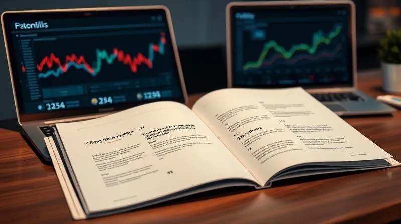 A photorealistic image of a professional portfolio showcasing client testimonials and logos, open on a desk next to a laptop displaying data analytics. The scene is well-lit, conveying professionalism and credibility. Cinematic lighting, sharp focus on the portfolio, depth of field blurring the background, 8K hyper-detailed, professional photography, shot on a high-end DSLR.