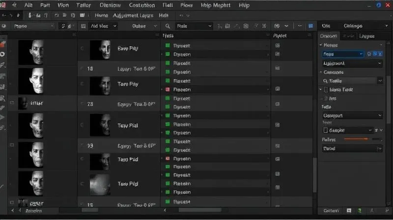 Photorealistic image of a complex Photoshop layer panel with various adjustment layers and masks clearly visible, demonstrating non-destructive editing. Each layer is neatly labeled and color-coded, with a sharp focus on the flexibility of the workflow. Cinematic lighting, 8K hyper-detailed, shot on a high-end DSLR.