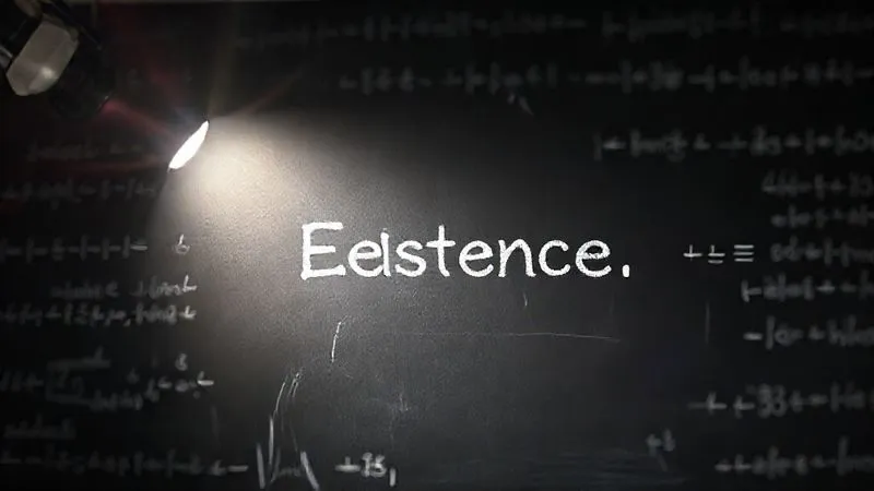 A photorealistic image of a spotlight shining brightly on a single, compelling sentence on a blackboard, surrounded by blurred, complex equations. The sentence is clear and impactful. Professional photography, 8K, cinematic lighting, sharp focus on the sentence, depth of field, shot on a high-end DSLR. The mood is one of clarity and insight.