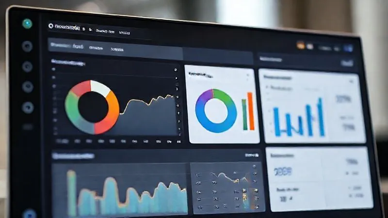 A photorealistic dashboard displaying various webinar analytics: a line graph showing attendance over time, a pie chart for engagement rates, a bar chart for CTA clicks, and a clear conversion rate percentage. The dashboard is sleek and modern, with cinematic lighting, sharp focus on the data, depth of field, 8K, professional photography.