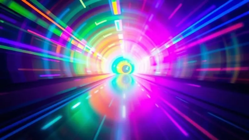 A photorealistic image of a vibrant, abstract light tunnel, symbolizing a journey towards success and clarity. The lights are flowing forward, creating a sense of momentum and future opportunities. The colors are bright and inspiring, representing growth and innovation. Cinematic lighting, sharp focus on the light patterns, depth of field creating an immersive experience. Shot on a high-end DSLR, 8K hyper-detailed.