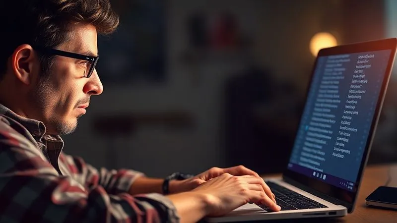 A photorealistic image of a freelancer looking frustrated at a laptop screen, which displays a list of many similar job postings, conveying a sense of market saturation and lack of differentiation. Cinematic lighting, sharp focus on the freelancer's expression, depth of field blurring the background, 8K hyper-detailed.