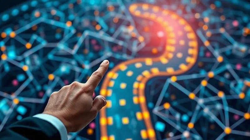 A photorealistic image of a winding, complex digital pathway with various pitfalls and obstacles, metaphorically representing SEO challenges. A guiding hand, symbolic of an expert, points towards a clear, illuminated path. Cinematic lighting, sharp focus on the path ahead, depth of field blurring the chaotic background, 8K hyper-detailed, professional photography, shot on a high-end DSLR.