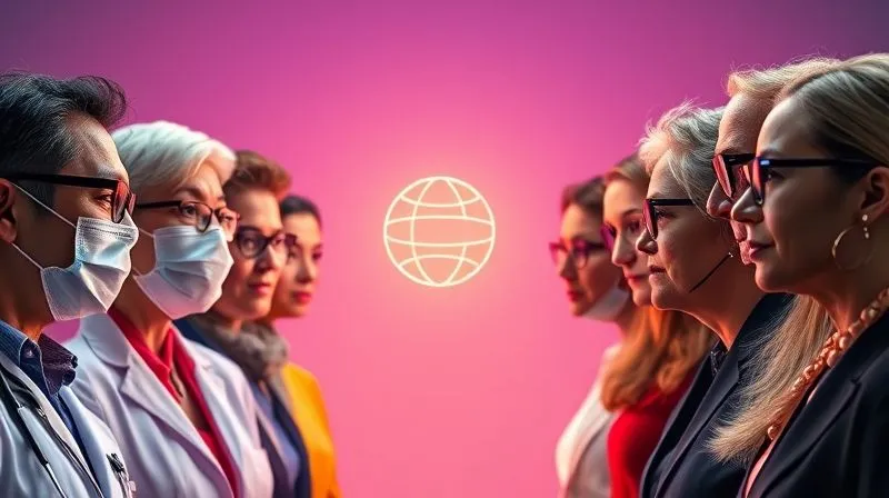 A photorealistic image of a diverse group of professionals from different industries (e.g., a doctor, a tech CEO, a luxury boutique owner) each represented by a distinct, vibrant color, converging towards a central, glowing icon representing 'web design expertise'. The background is a sophisticated, clean gradient. Emphasize focus and specialization. photorealistic, professional photography, 8K, cinematic lighting, sharp focus, depth of field, shot on a high-end DSLR.